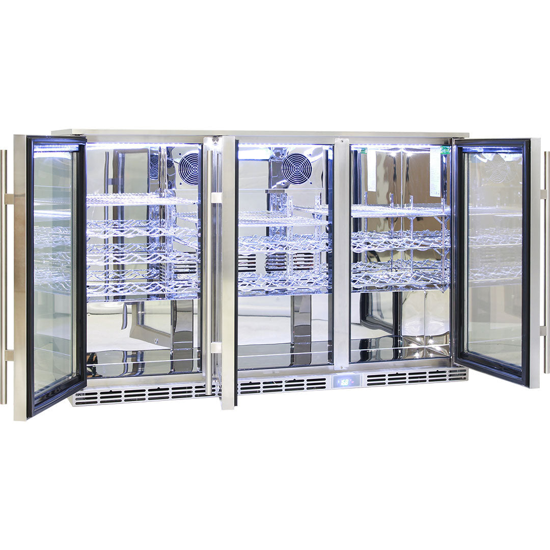 Rhino GSP3H-SS – 330L 3 Door Stainless Steel Bar Fridge – 8 Star Rating