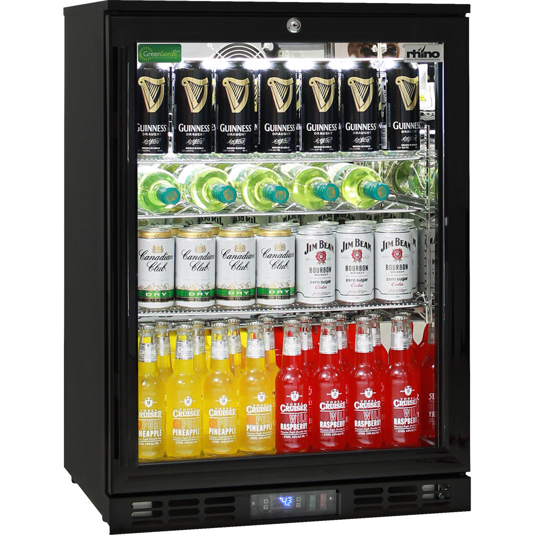 Rhino 129L Black Heated Glass Door Bar Fridge - Right Hinge - SG1R-B-HD