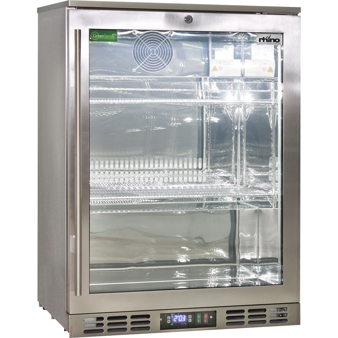 Rhino SG1R-HDQ – 129L Stainless Steel Heated Glass Door Bar Fridge - Right Hinge