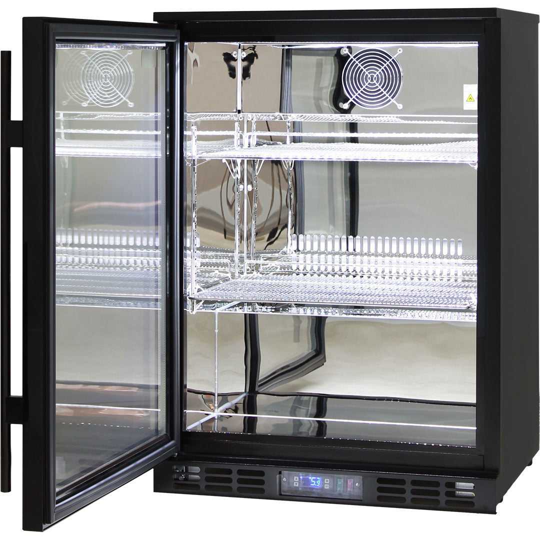 Rhino 129L Black Heated Glass Door Bar Fridge - Left Hinge - SG1L-B-HD