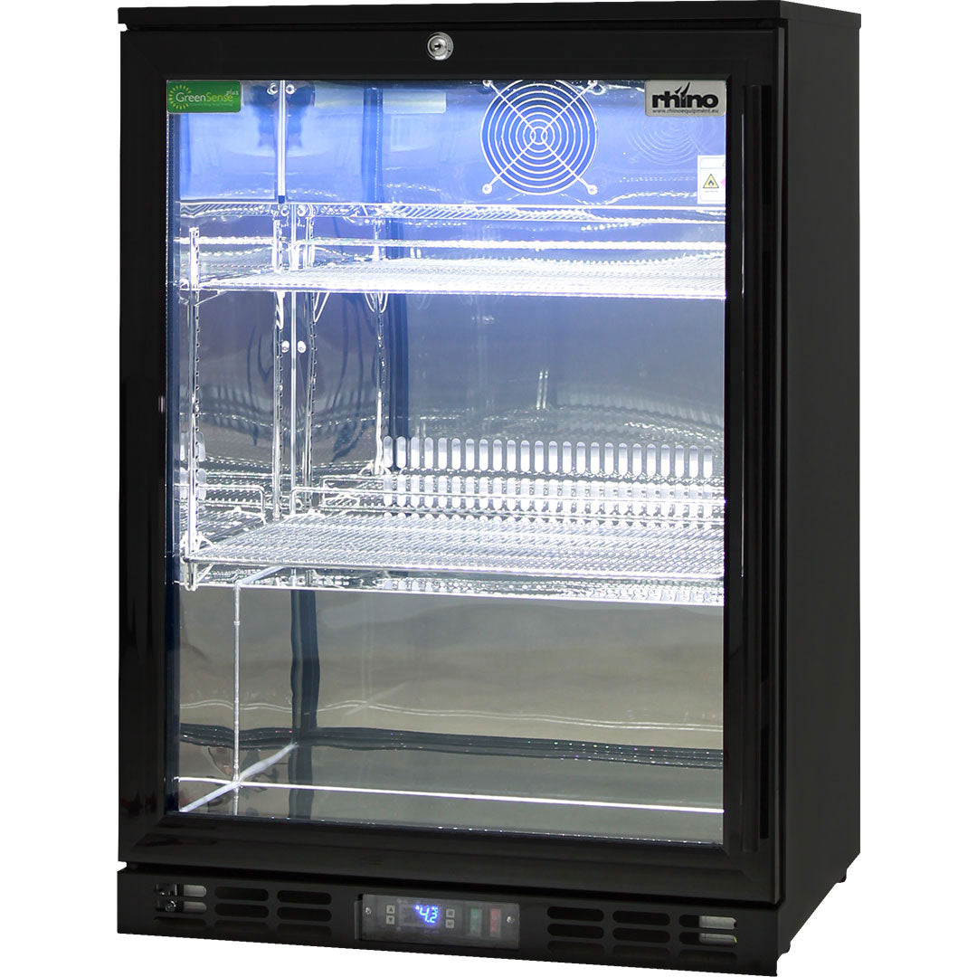 Rhino SG1L-BQ - Black Quiet Commercial Glass 1 Door Bar Fridge With Brand Parts And Low Energy Consumption