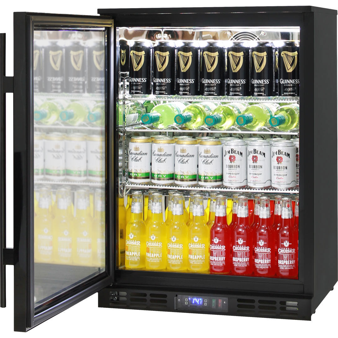 Rhino SG1L-BQ - Black Quiet Commercial Glass 1 Door Bar Fridge With Brand Parts And Low Energy Consumption