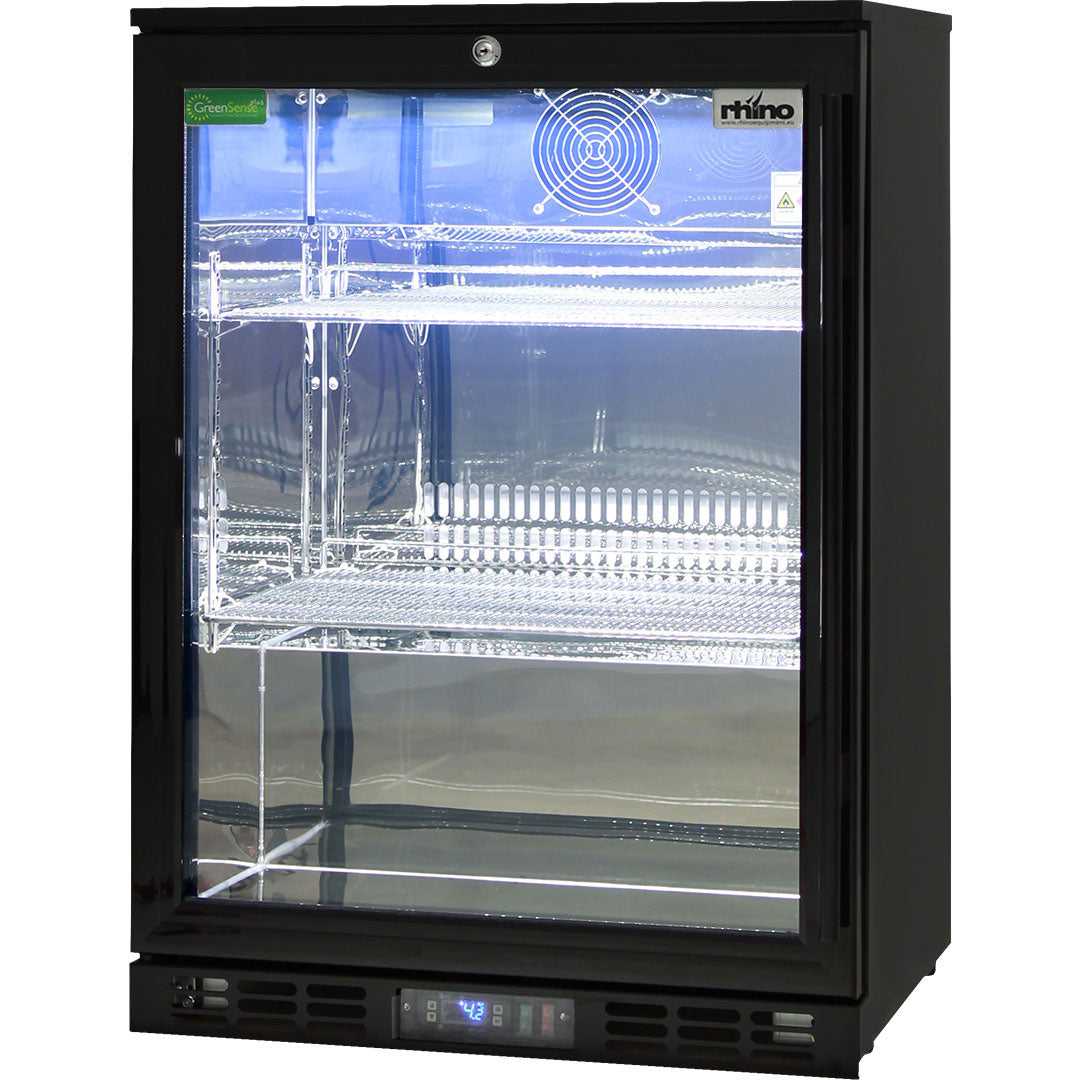 Rhino 129L Black Heated Glass Door Bar Fridge - Left Hinge - SG1L-B-HD