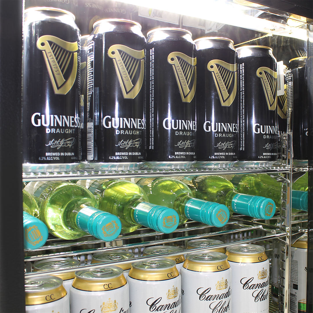 Rhino SG1L-BQ - Black Quiet Commercial Glass 1 Door Bar Fridge With Brand Parts And Low Energy Consumption