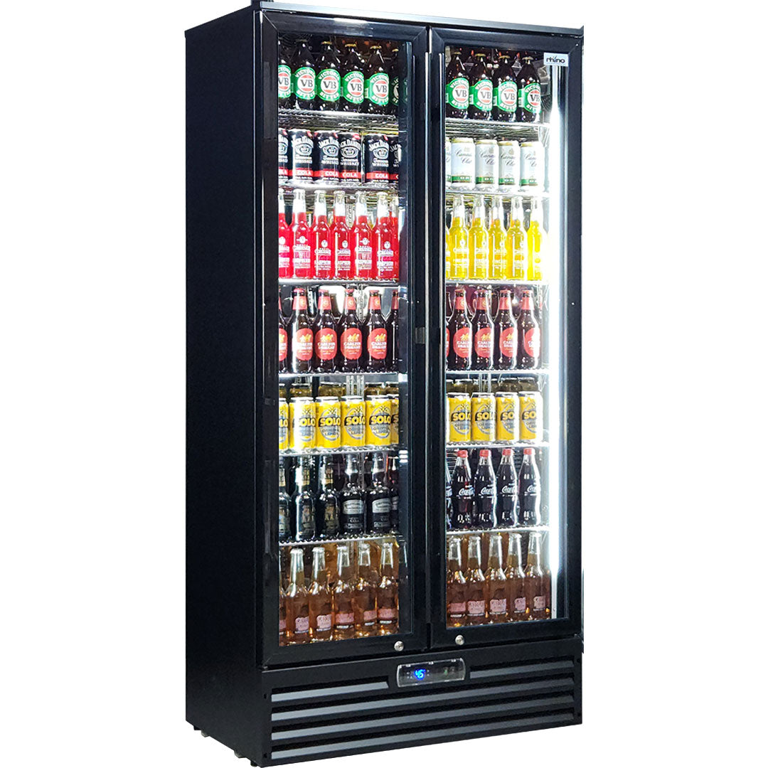 Rhino SGT2-BS – 473L Commercial Upright 2 Door Glass Door Drinks Fridge – 10 Star Rating