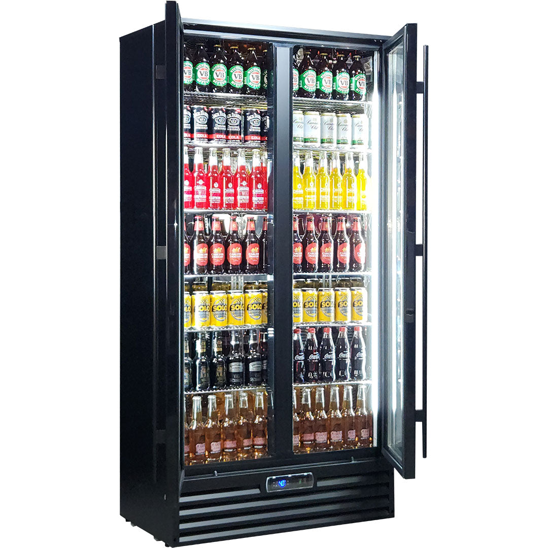 Rhino SGT2-BS – 473L Commercial Upright 2 Door Glass Door Drinks Fridge – 10 Star Rating