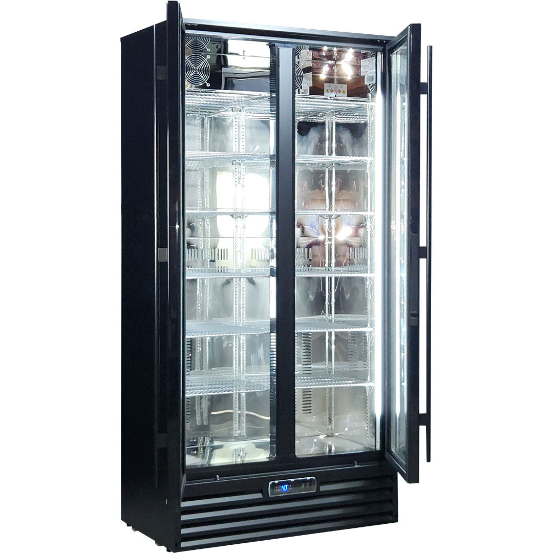 Rhino SGT2-BS – 473L Commercial Upright 2 Door Glass Door Drinks Fridge – 10 Star Rating