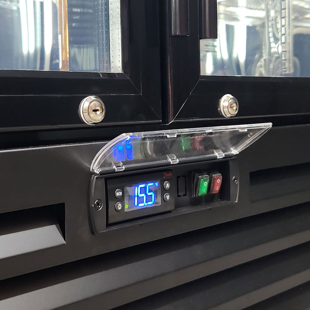 Rhino SGT2-BS – 473L Commercial Upright 2 Door Glass Door Drinks Fridge – 10 Star Rating