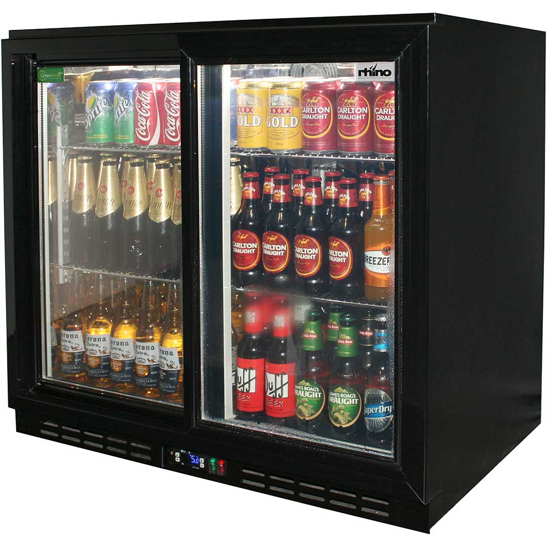 Rhino SG2S-B – 2 Sliding Glass Doors Outdoor Black Bar Fridge – 208 Litres