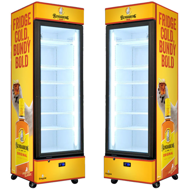Bundy Rum 370L Upright Black Glass Door Bar Fridge, Fridge Cold, Bundy Bold Design - SC372B-BUNDY-3.2 - image 1