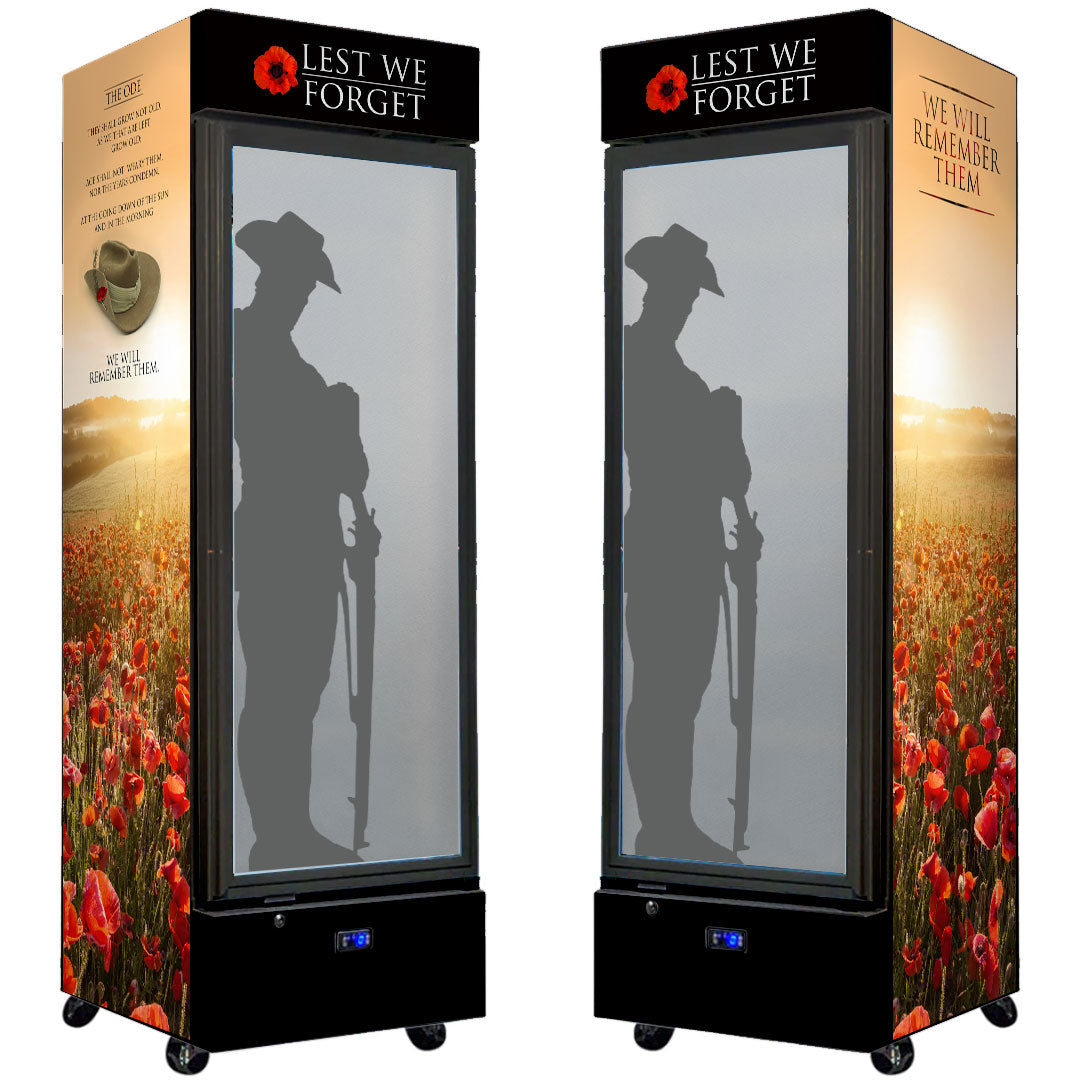 Lest We Forget 370L Drinks Fridge - Glass Door Quiet - Model SC372LB-LWF