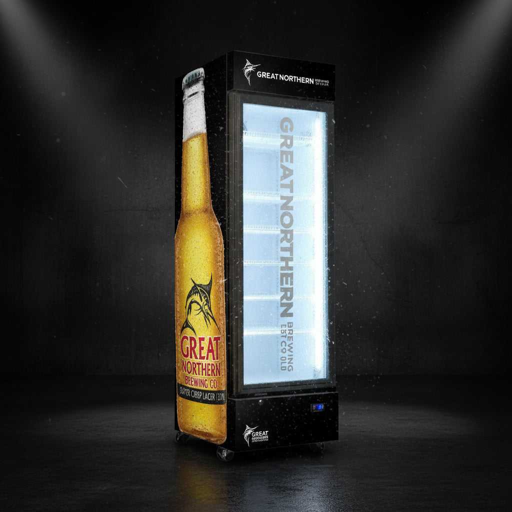 Great Northern Upright Quiet Running Black Glass Door Bar Fridge - Model SC372LB-GNBC-CRISP lifestyle image