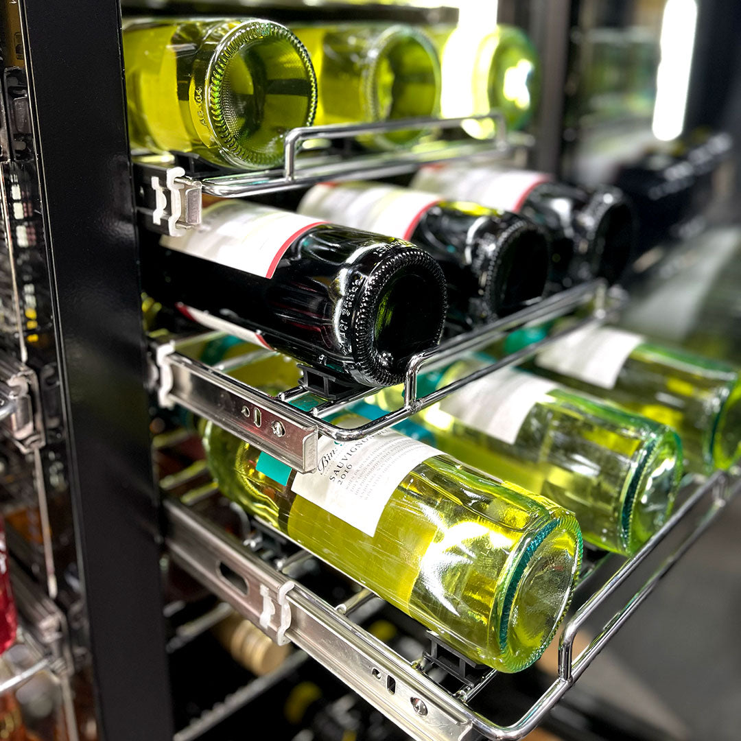 Schmick Under Bench Beer And Wine Dual Zone Stainless Steel Heated Glass Bar Fridge - Model SK198D-HD