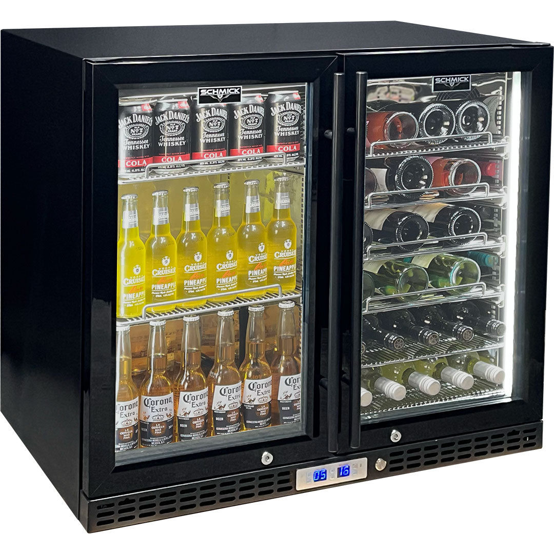 Schmick Under Bench Beer And Wine Dual Zone Bar Fridge - Model SK228D-B-HD