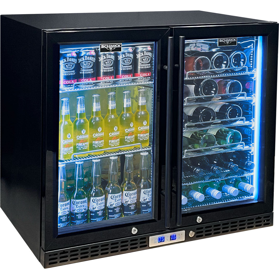 Schmick Under Bench Beer And Wine Dual Zone Bar Fridge - Model SK228D-B-HD