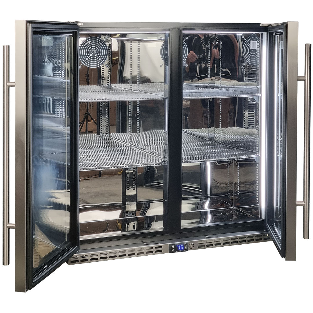 Schmick SK245-HD – Quiet Running Front Venting Under Bench Heated Glass 2 Door Bar Fridge – 274 Litres
