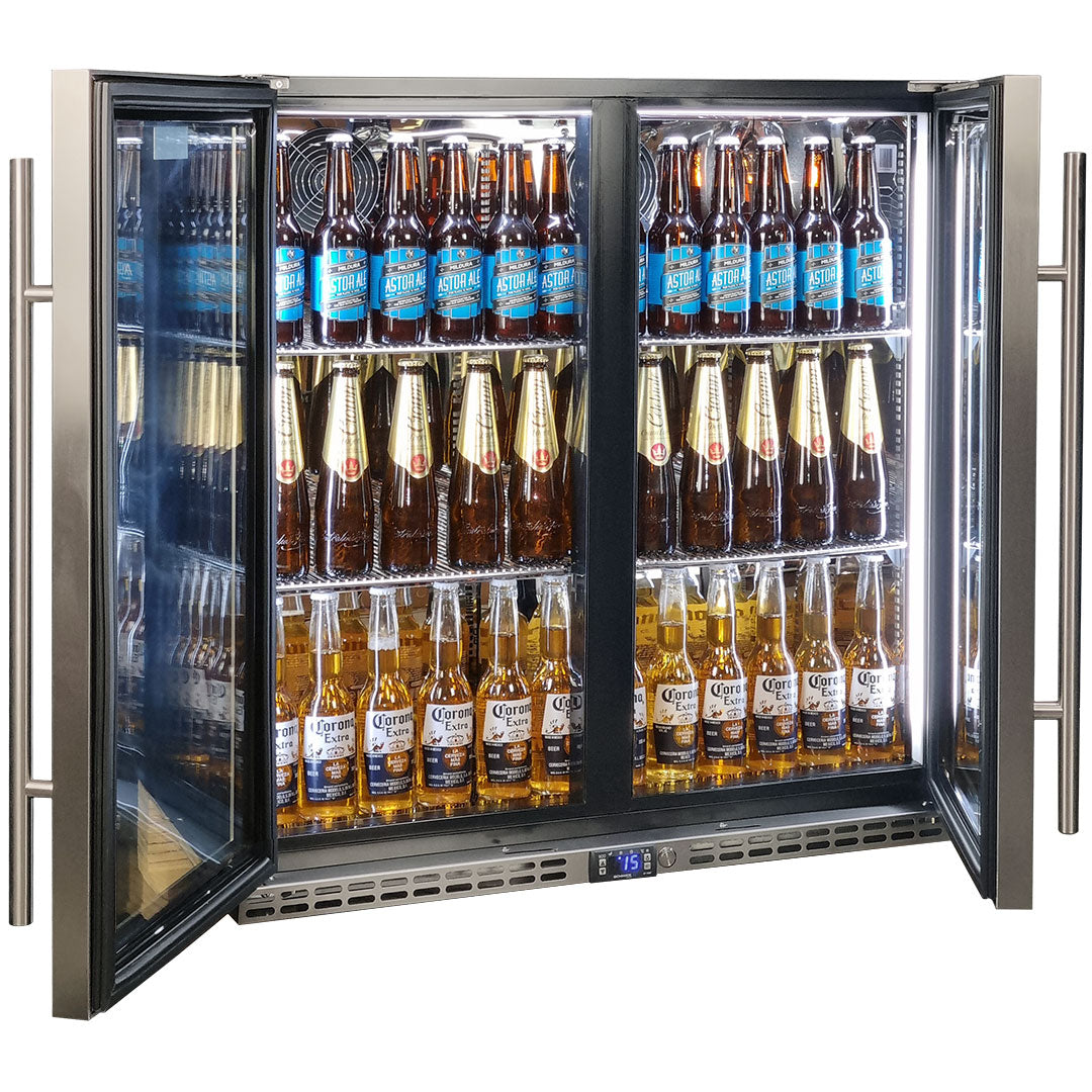Schmick SK245-SS – Quiet Running Front Venting Under Bench Double Glass Door Bar Fridge – 245 Litres