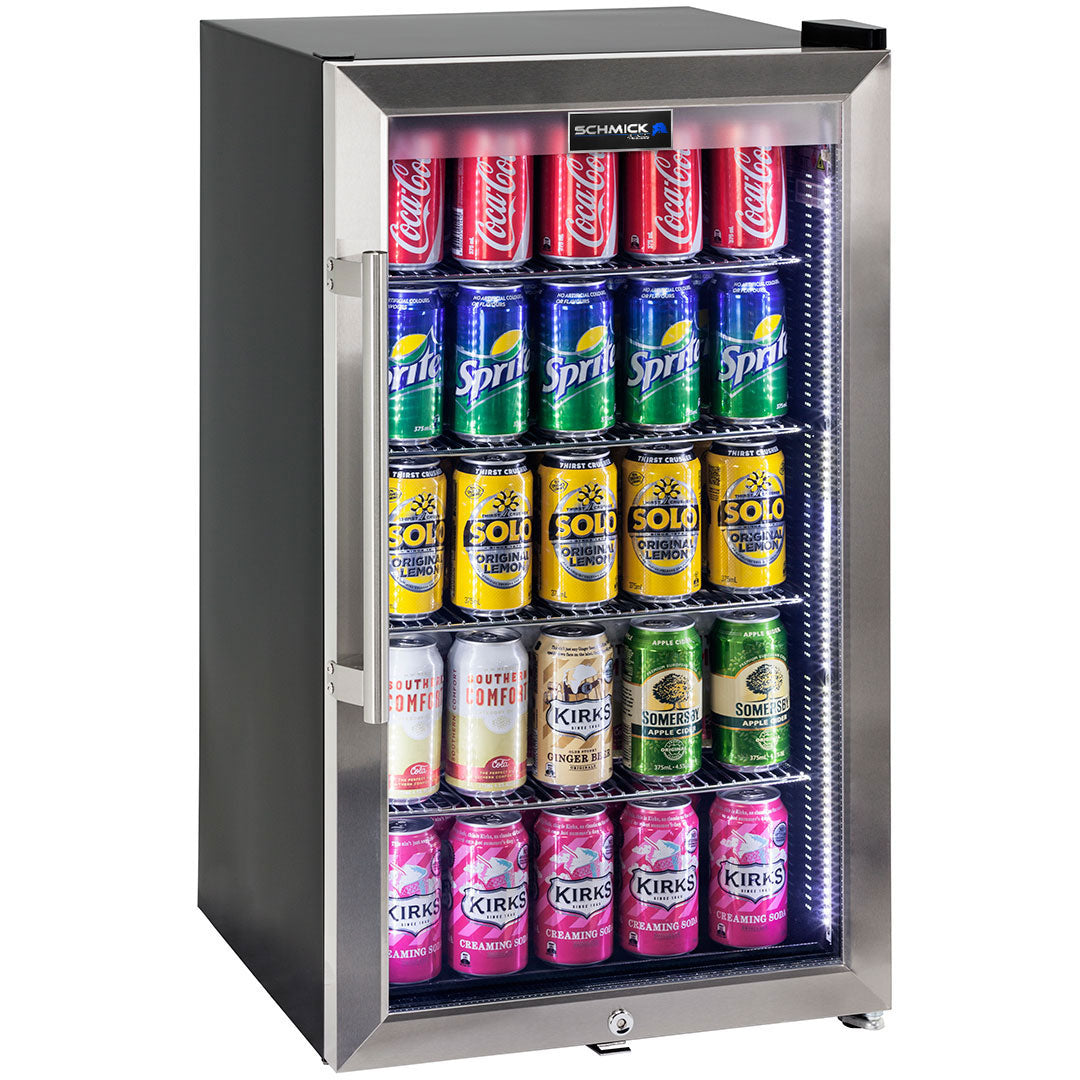 Schmick - HUS-SC88-SS β Outdoor Alfresco Triple Glazed Bar Fridge β LED Strip Lights, Lock β 98L