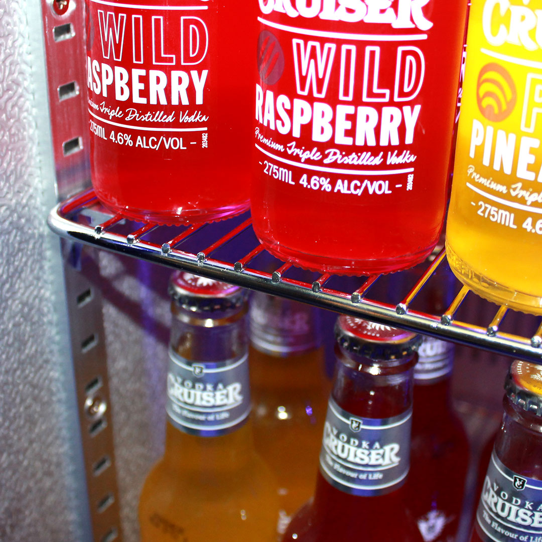 Schmick SK118L-SS – 304 Stainless Steel Tropical Rated Bar Fridge with Heated & Triple Glazed Glass – 118 Litres