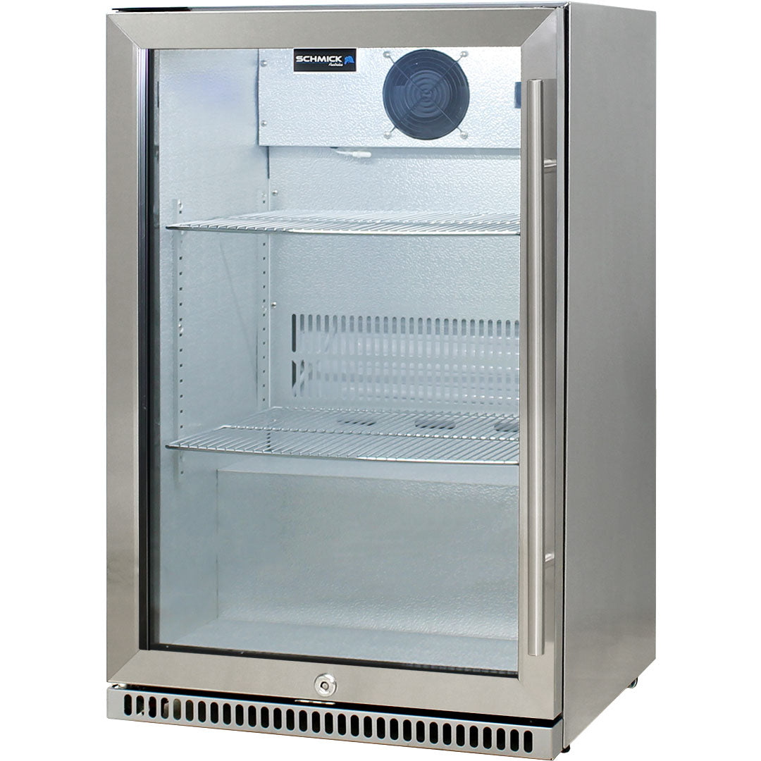 Schmick SK118L-SS – 304 Stainless Steel Tropical Rated Bar Fridge with Heated & Triple Glazed Glass – 118 Litres