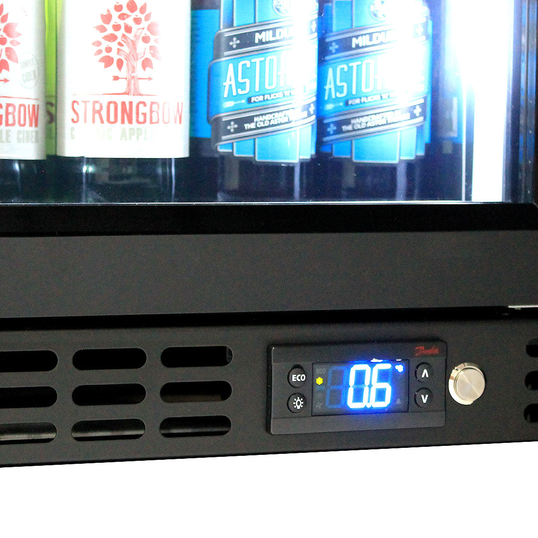 Black Heated Glass 1 Door Bar Fridge - 164 Litres - Schmick SK156L-B-HD