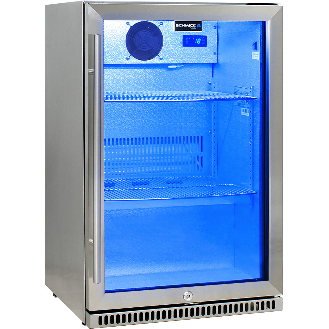 Schmick SK118R-SS – 304 Stainless Steel Tropical Rated Bar Fridge with Heated & Triple Glazed Glass – 118 Litres