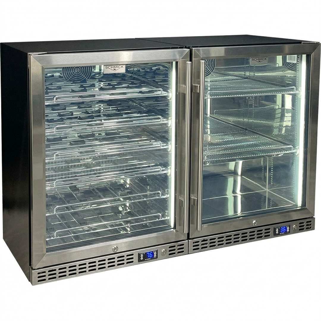 Schmick Quiet Slide Out Front Venting Under Bench Heated Door Bar Fridge Combo - SK156-COMBO-SSM