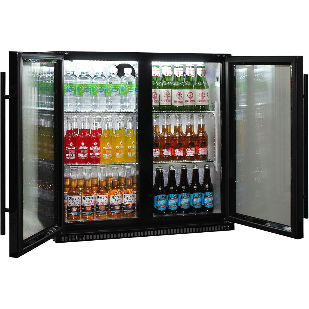 Outdoor Bar Fridge | 2 Door | Heated Glass | Black Finish | Indoor / Alfresco | Schmick SK190-B