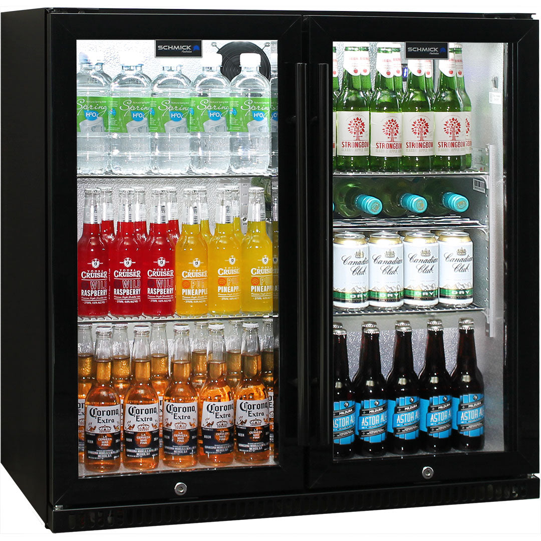 Outdoor Bar Fridge | 2 Door | Heated Glass | Black Finish | Indoor / Alfresco | Schmick SK190-B