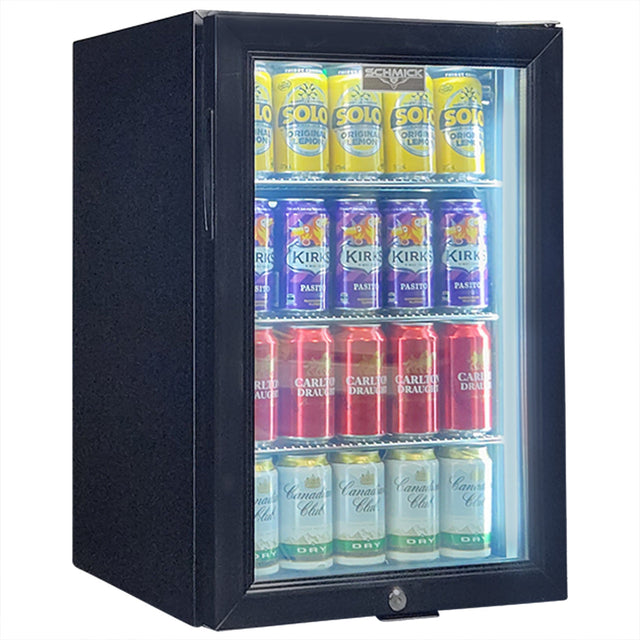 Classy Quiet 69Ltr Heated Glass Bar Fridge With Blue and White Led - Model SK68R-B-HD