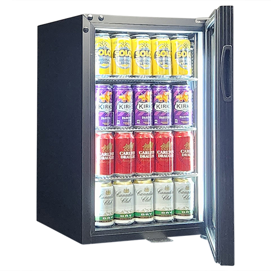 Classy Quiet 69Ltr Heated Glass Bar Fridge With Blue and White Led - Model SK68R-B-HD