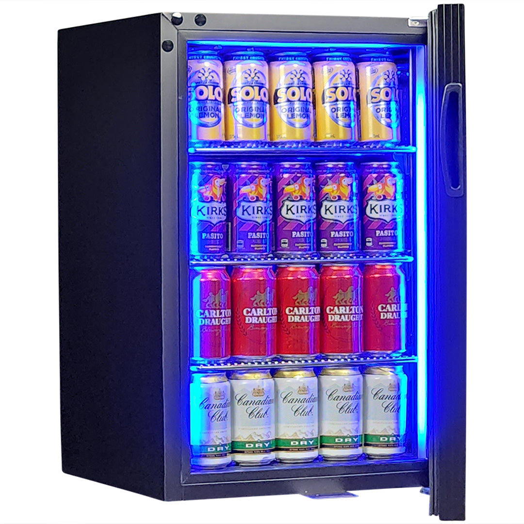 Classy Quiet 69Ltr Heated Glass Bar Fridge With Blue and White Led - Model SK68R-B-HD