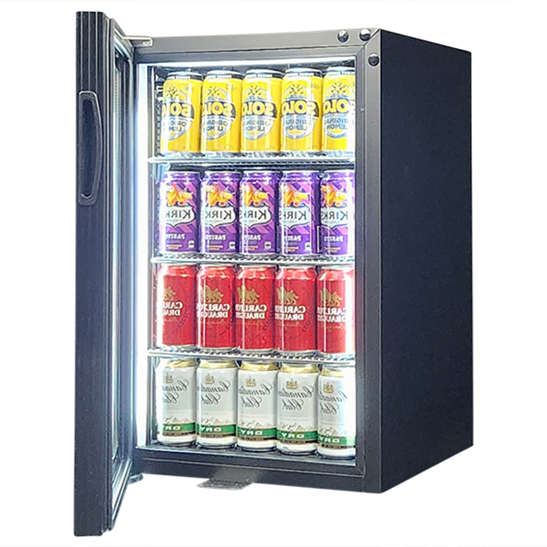 Classy Quiet 69Ltr Heated Glass Door Bar Fridge With Blue and White Led - Model SK68L-B-HD