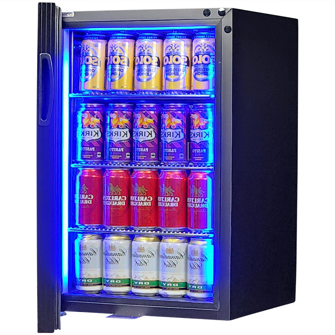 Classy Quiet 69Ltr Heated Glass Door Bar Fridge With Blue and White Led - Model SK68L-B-HD
