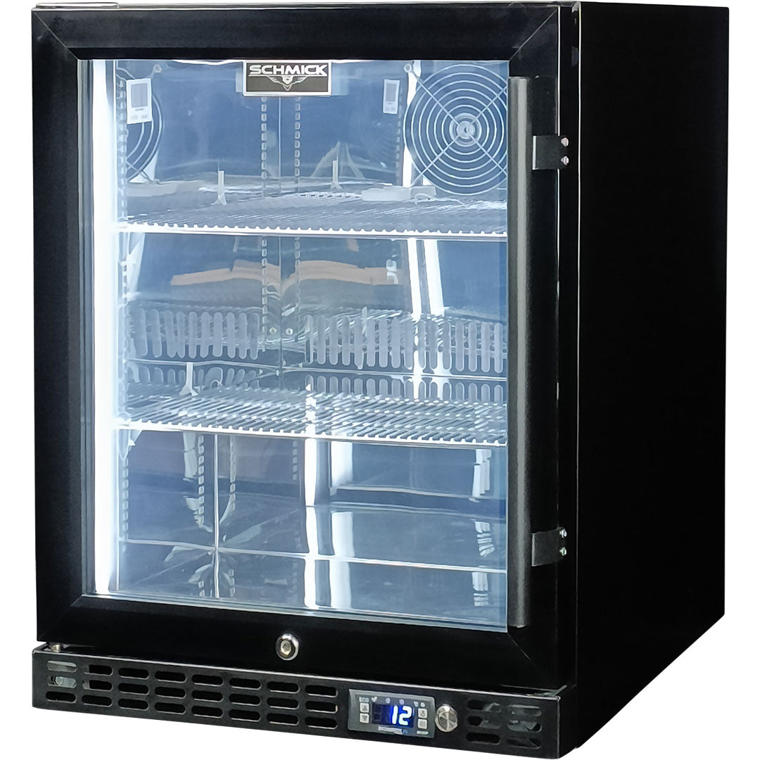 Schmick – SK86L-B-HD – Quiet Running Front Venting Heated Glass Door Bar Fridge – 89 Litres