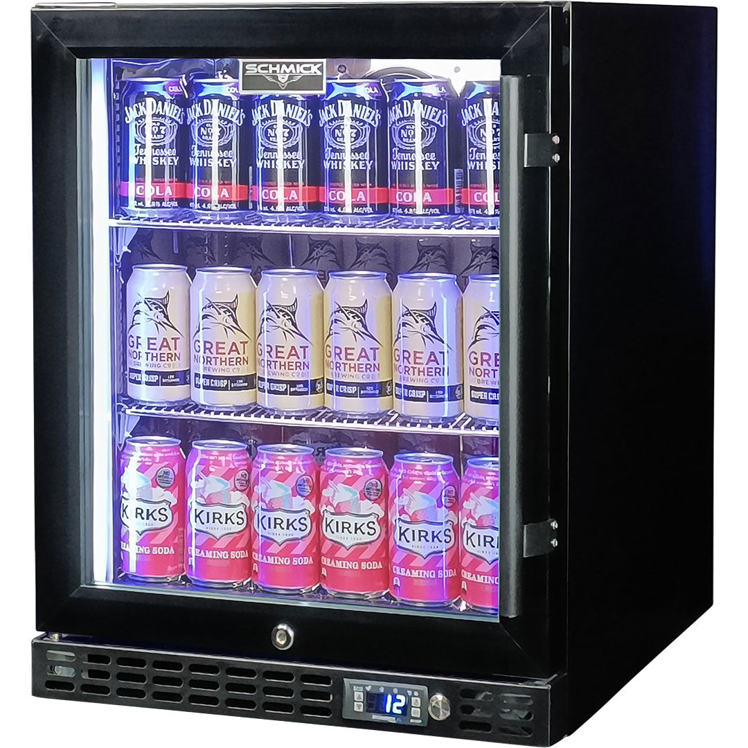 Schmick – SK86L-B-HD – Quiet Running Front Venting Heated Glass Door Bar Fridge – 89 Litres