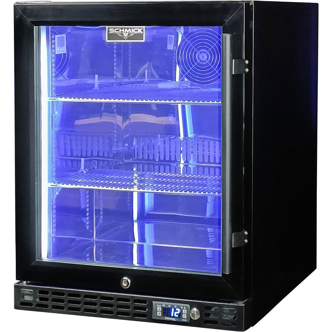 Schmick – SK86L-B-HD – Quiet Running Front Venting Heated Glass Door Bar Fridge – 89 Litres