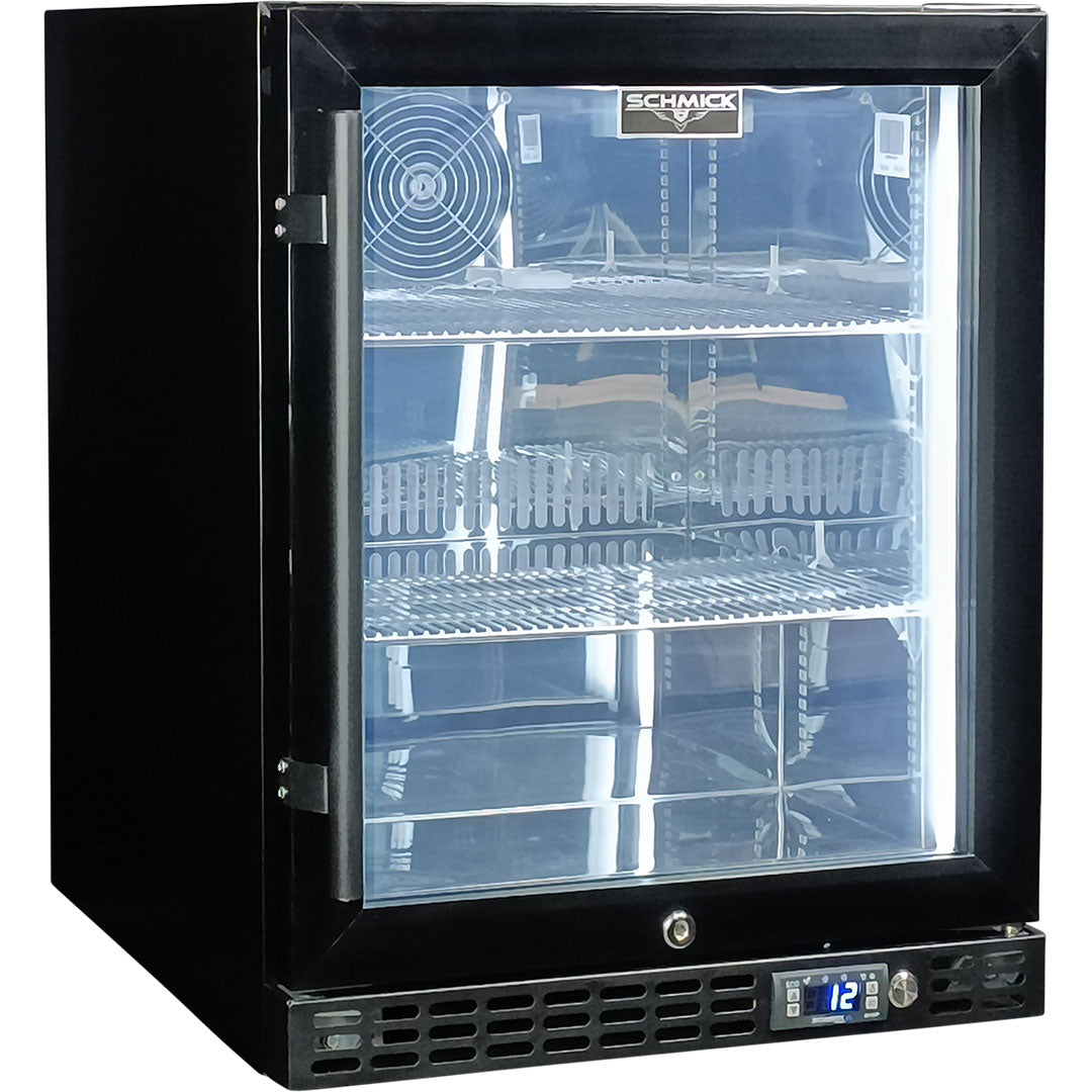 Schmick - SK86R-B-HD – Quiet Running Front Venting Heated Glass Door Bar Fridge – 89 Litres