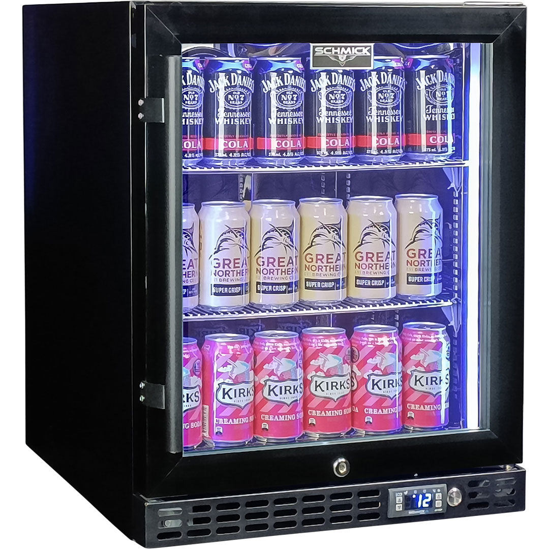 Schmick - SK86R-B-HD – Quiet Running Front Venting Heated Glass Door Bar Fridge – 89 Litres