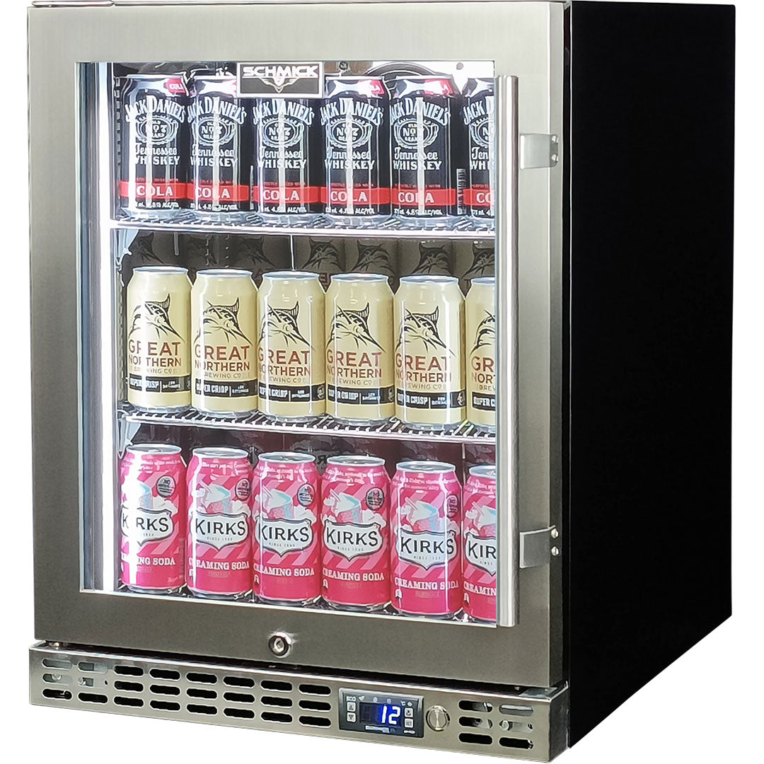 Schmick – SK86L-HD – Quiet Running Front Venting Heated Glass Door Bar Fridge – 89 Litres
