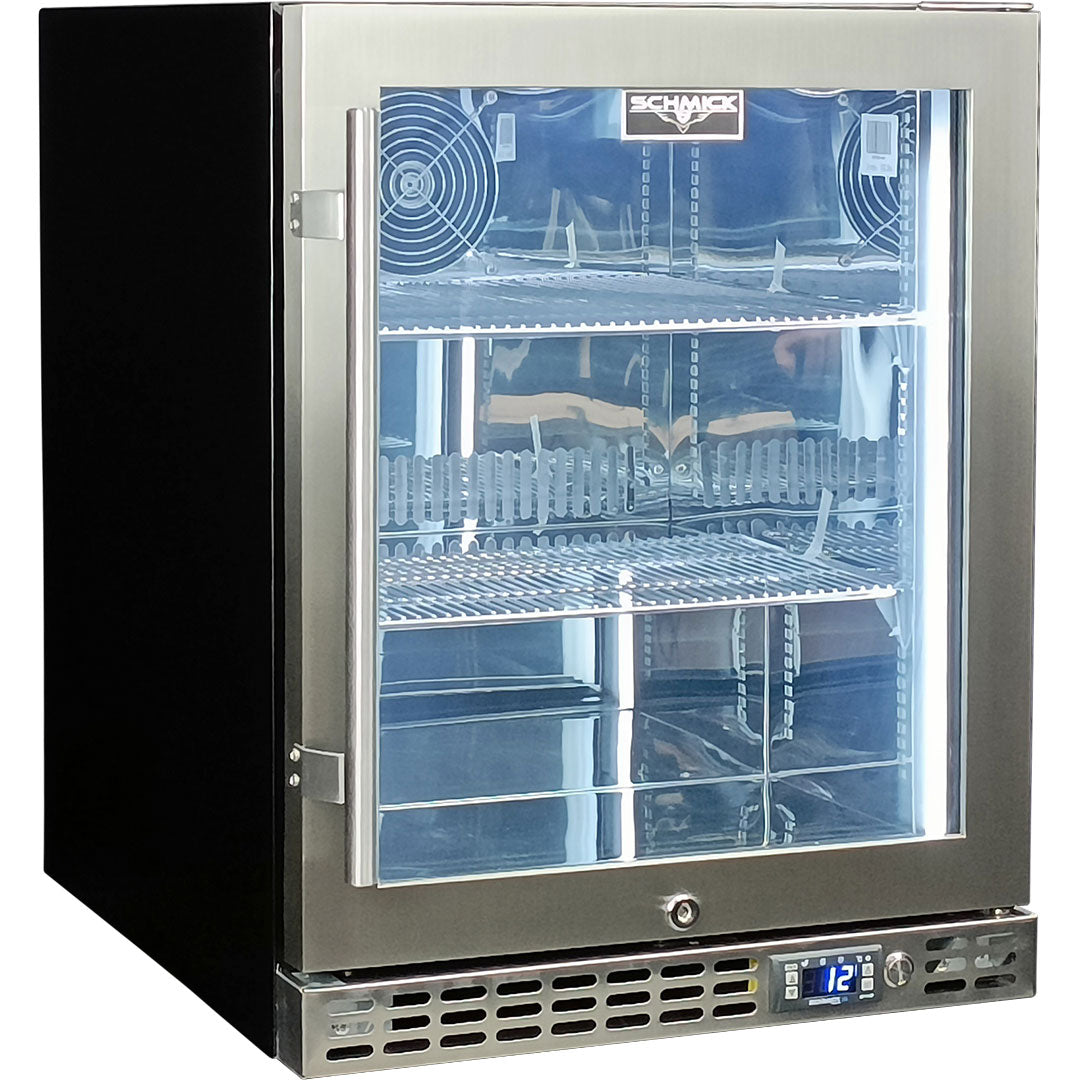 Schmick - SK86R-HD – Quiet Running Front Venting Under Bench Heated Glass Door Bar Fridge – 89 Litres