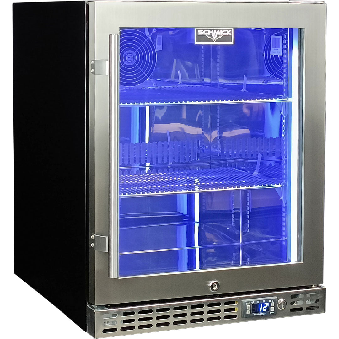 Schmick - SK86R-HD – Quiet Running Front Venting Under Bench Heated Glass Door Bar Fridge – 89 Litres