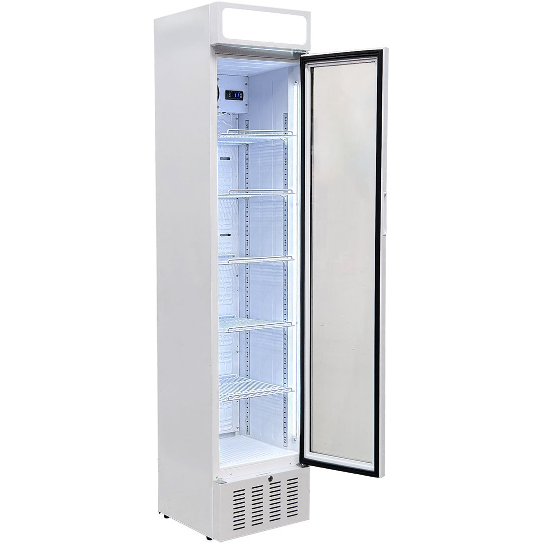 Schmick SK160W 160L skinny upright bar fridge - empty, door open