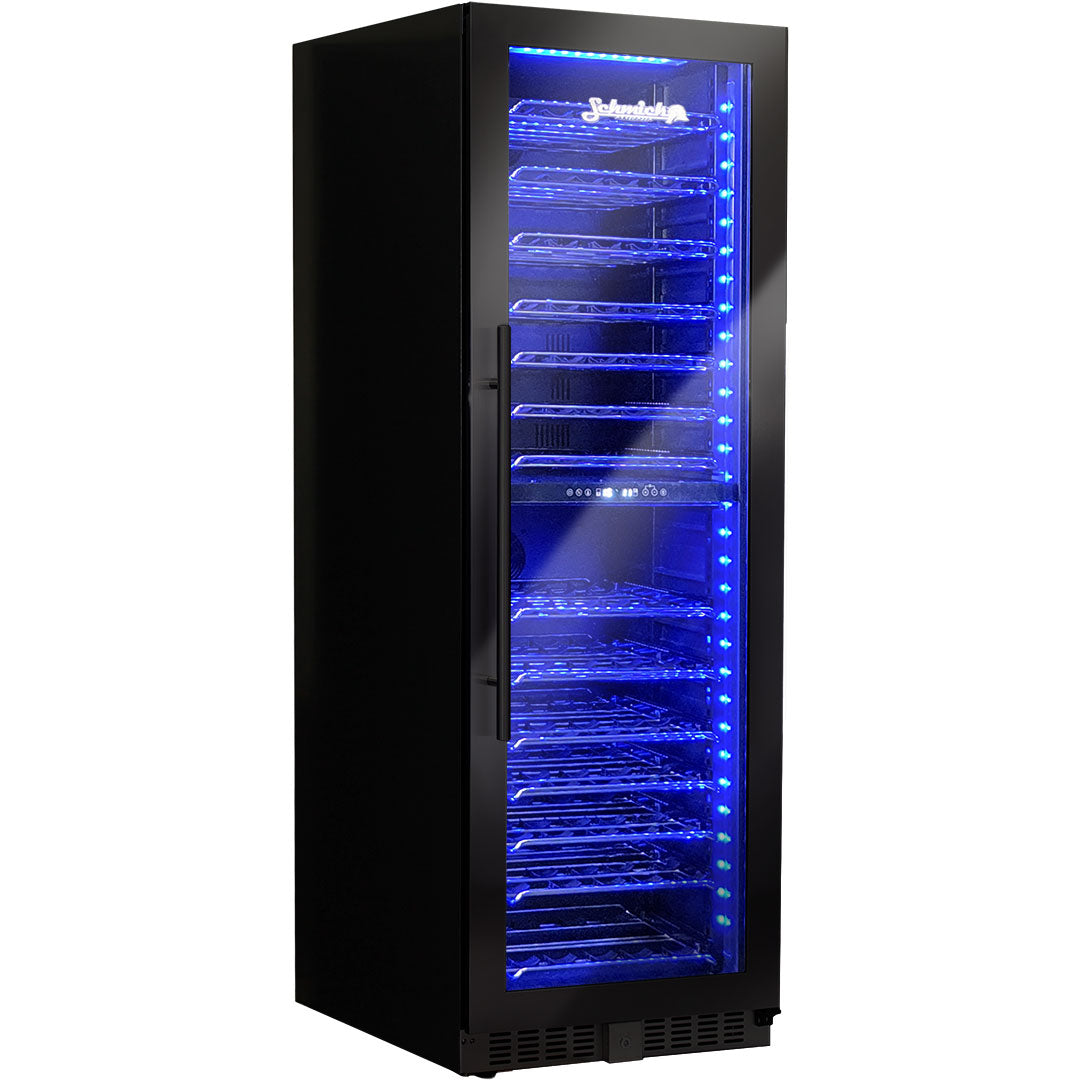 Schmick - BD425D-B – Black Upright Dual Zone Glass Door Wine Refrigerator – 405 Litre