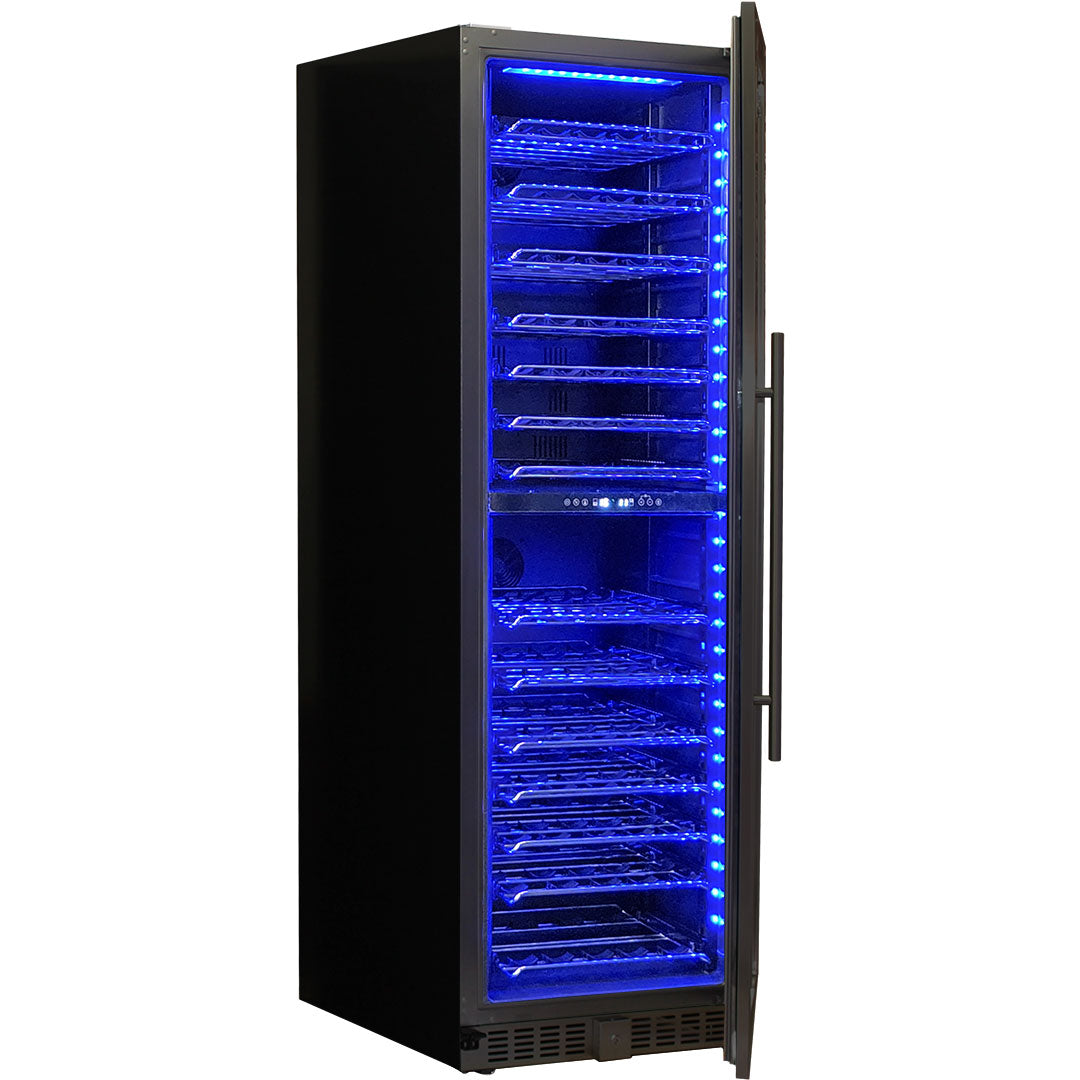 Schmick - BD425D-B – Black Upright Dual Zone Glass Door Wine Refrigerator – 405 Litre