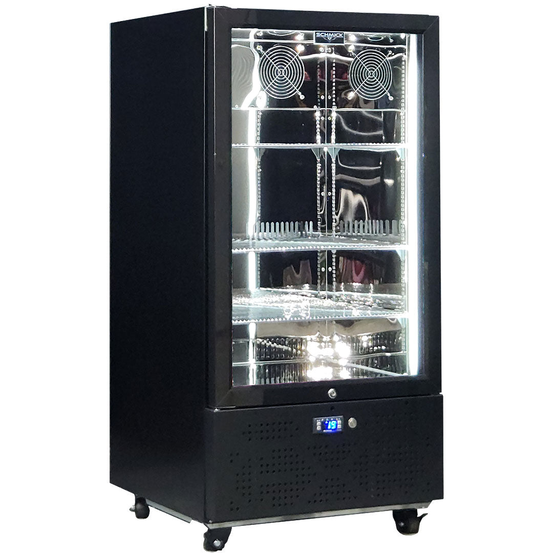 Schmick SK220L-B-HD – Short Upright Heated Glass Door Bar Fridge – 183 Litre