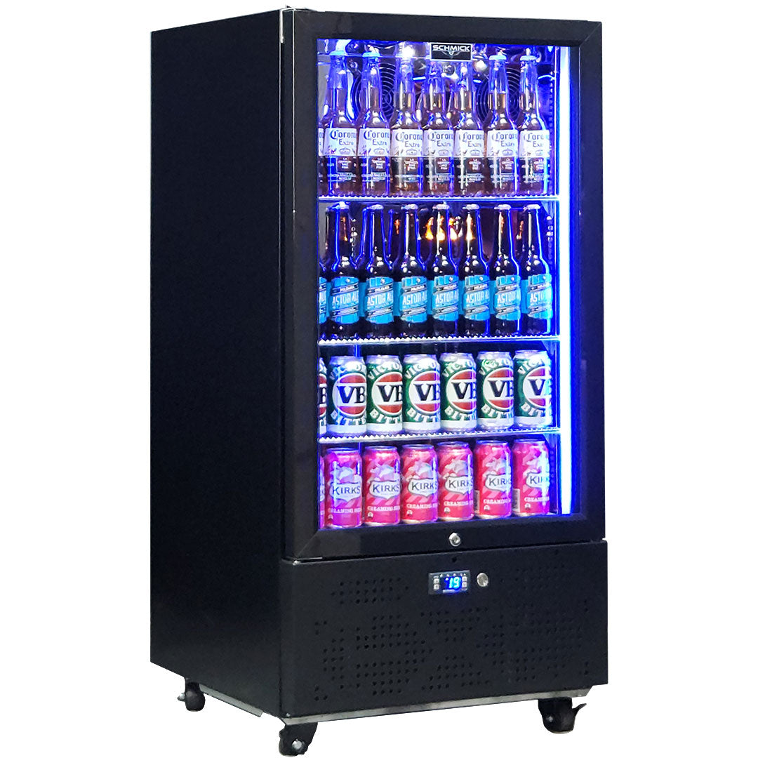Schmick SK220L-B-HD – Short Upright Heated Glass Door Bar Fridge – 183 Litre