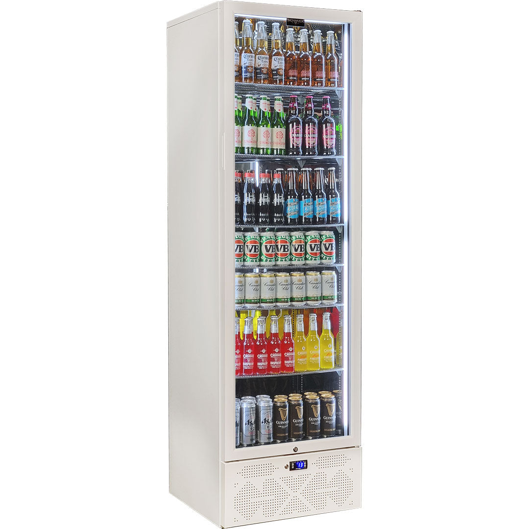 Schmick - SK422R-W-HD – Classy Upright Heated Glass Door Bar Fridge – 398 Litres