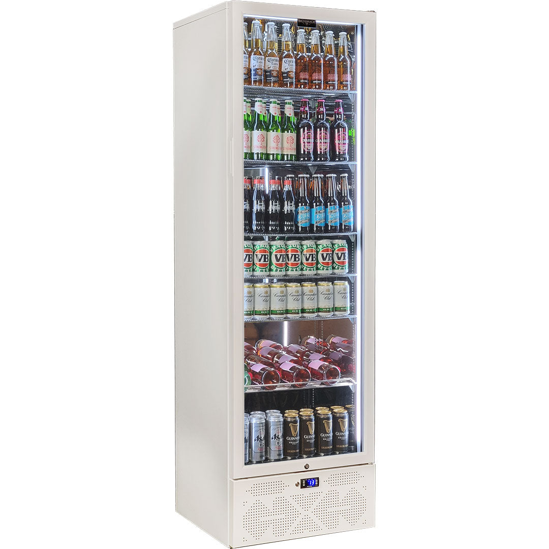 Schmick - SK422R-W-HD – Classy Upright Heated Glass Door Bar Fridge – 398 Litres