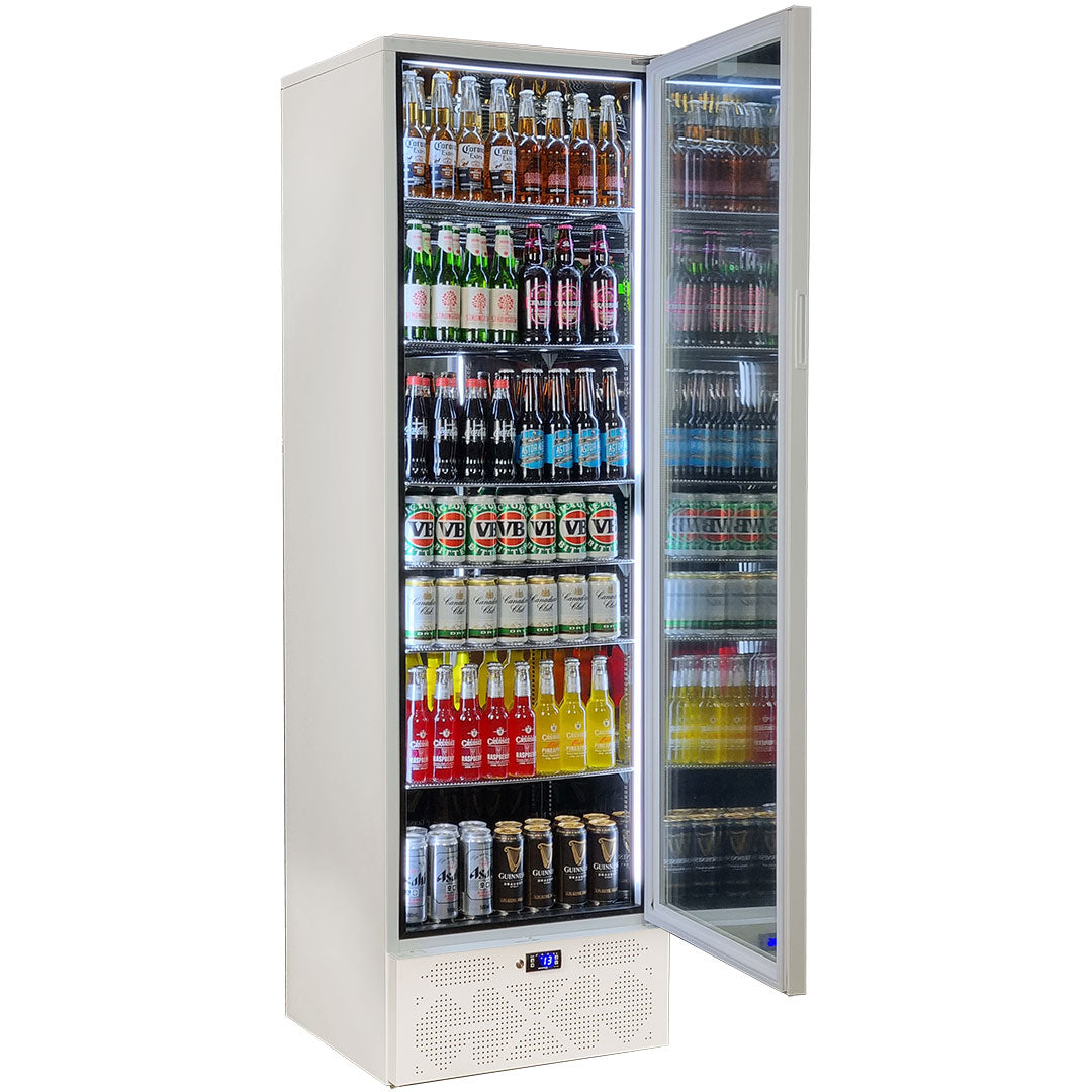 Schmick - SK422R-W-HD – Classy Upright Heated Glass Door Bar Fridge – 398 Litres